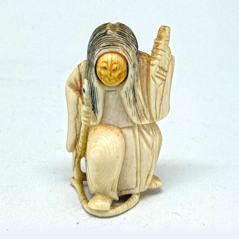 Japanese Netsuke With Changing Face  Signed 19th