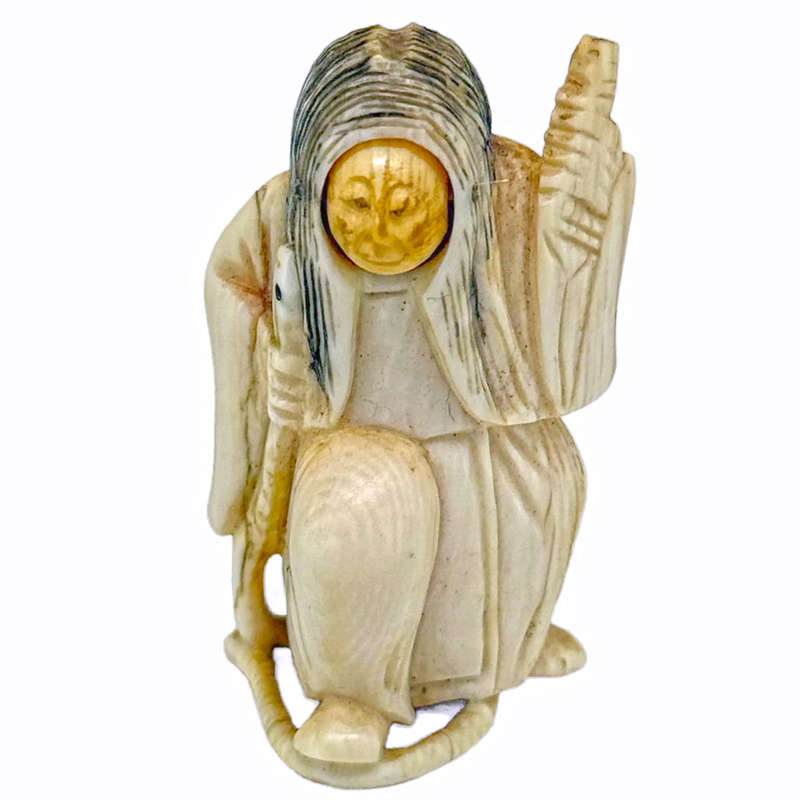 Japanese Netsuke With Changing Face  Signed 19th