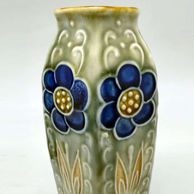 Royal Doulton Lambeth England Stoneware Pair Stylised Flowers Vases C1930
