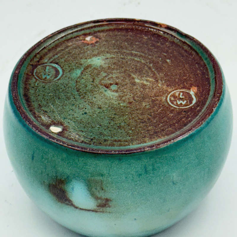Linnware Pottery Squat Base Vase Green Glaze