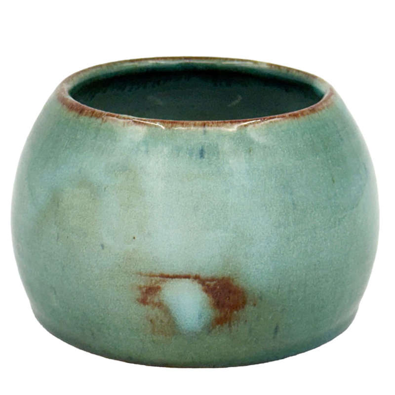 Linnware Pottery Squat Base Vase Green Glaze