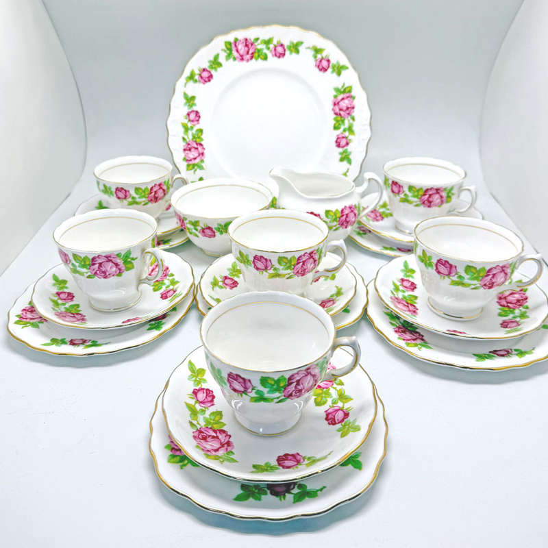 Royal Vale 21 Piece Pink Rose  Tea Set