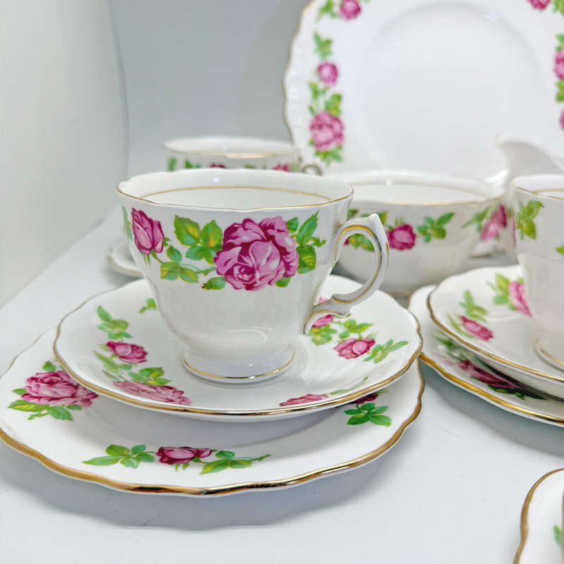 Royal Vale 21 Piece Pink Rose  Tea Set