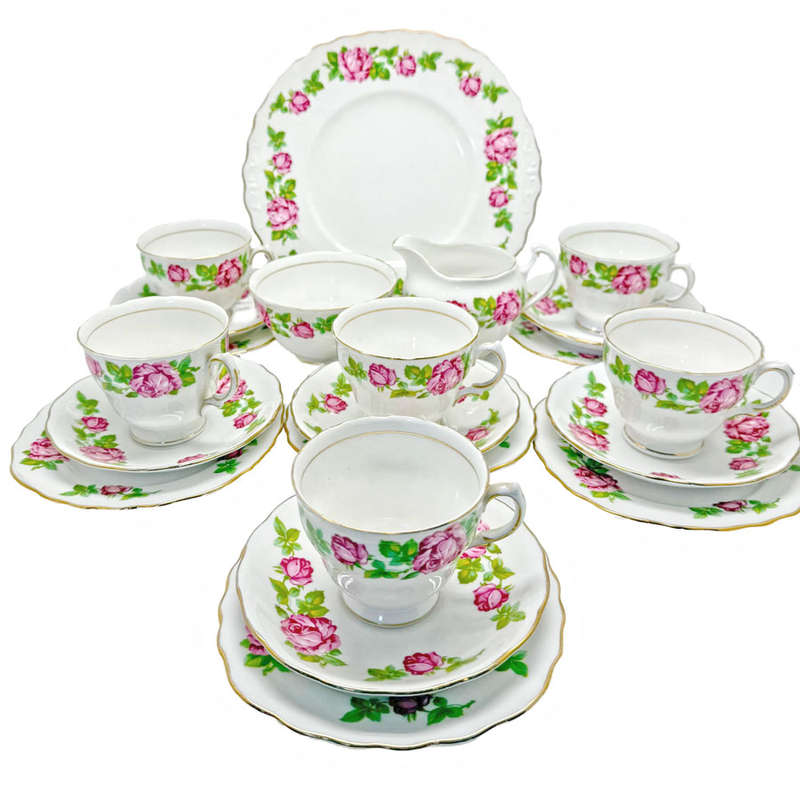 Royal Vale 21 Piece Pink Rose  Tea Set
