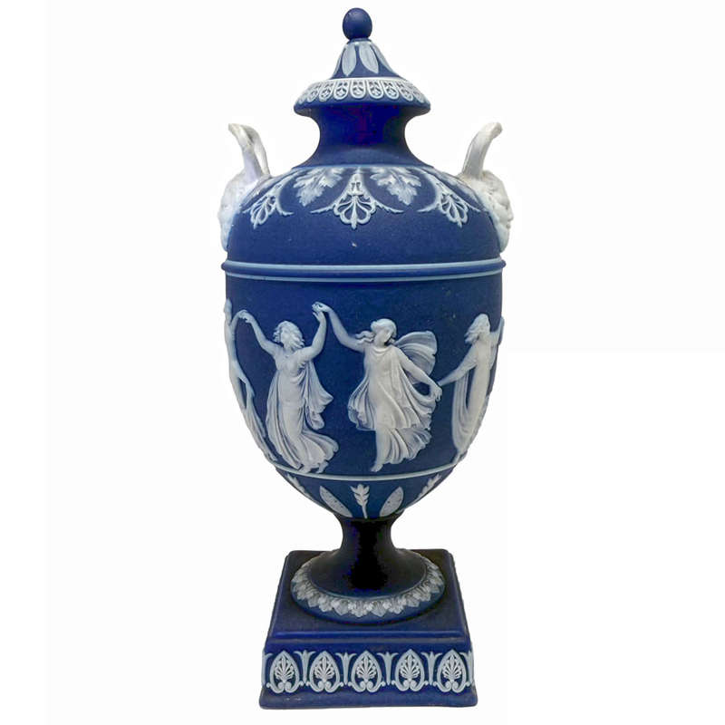 Wedgwood Cobalt Blue  Dancing Hours Jasperware Urn and Cover