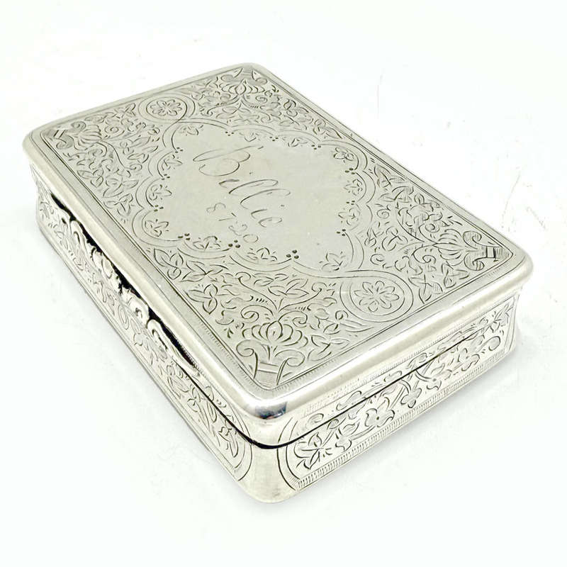 Hallmarked Silver Victorian Large Snuff Box Birmingham 1887