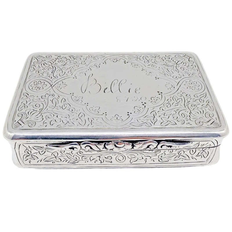 Hallmarked Silver Victorian Large Snuff Box Birmingham 1887