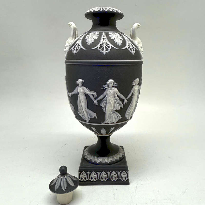 Wedgwood Basalt Dancing Hours Jasperware Urn and Cover