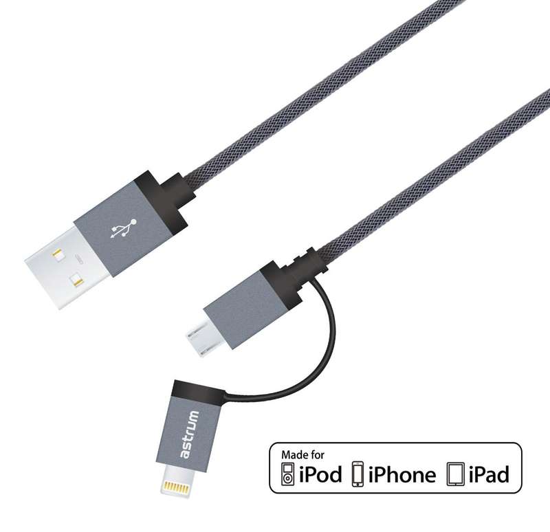 AC330 Micro USB + 8pin Charge &amp; Sync MFI Braided Cable
