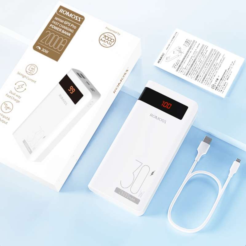 Romoss Sense 6PS Pro 20000mAh 30W Fast Charge Power Bank - White