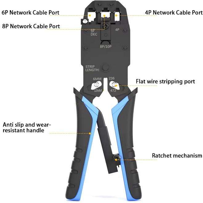 MODULAR CRIMPING TOOL RJ48, RJ45, RJ11