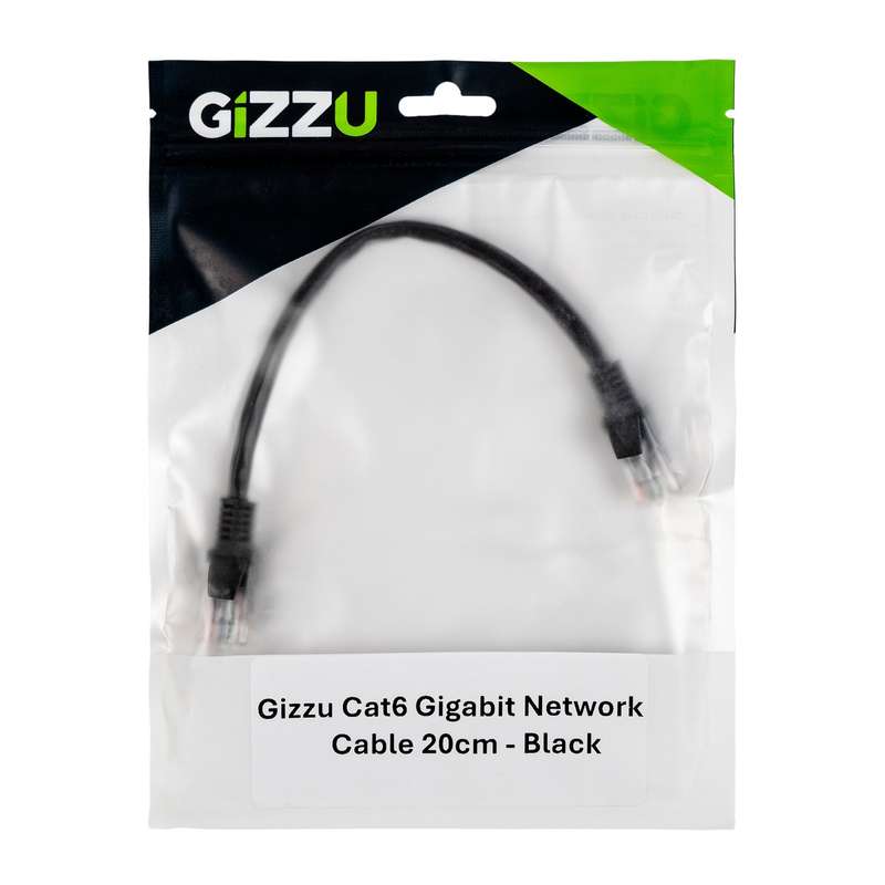 Gizzu Cat6 UTP Fly Lead Ethernet Network Cable 20cm - Black