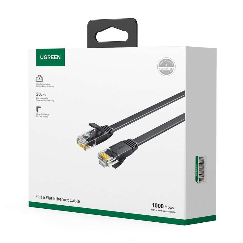 UGREEN NW102 Cat6 U/UTP Flat Ethernet Cable 1m - Black