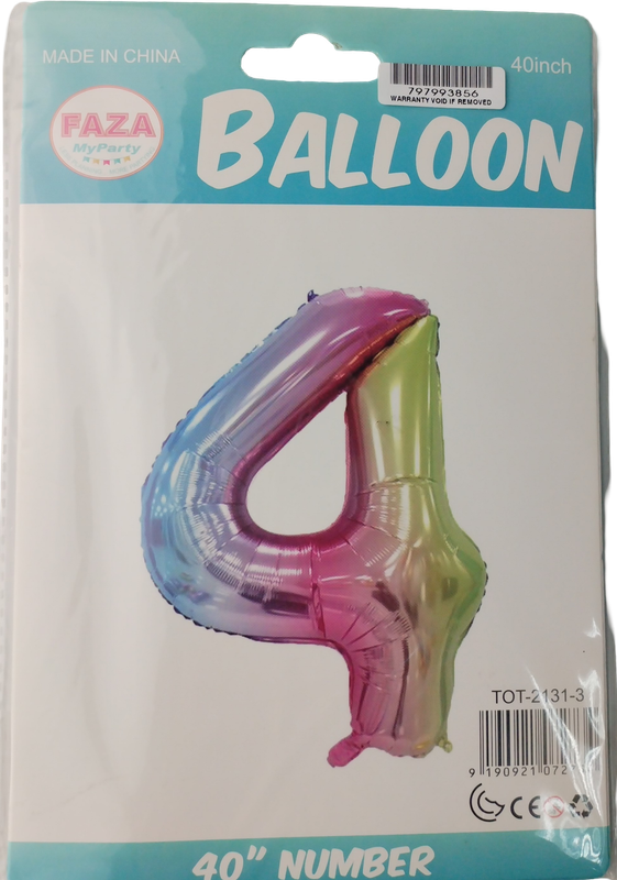 Casey 102cm Rainbow Balloon Number 4