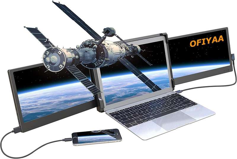OFIYAA P2 Portable Monitor Laptop Screen Extender Dual 12'' Display 1080PFHD IPS USB-A/Type-C/HDMI 4