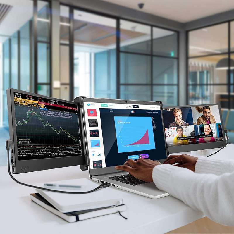 OFIYAA P2 Portable Monitor Laptop Screen Extender Dual 12'' Display 1080PFHD IPS USB-A/Type-C/HDMI 4