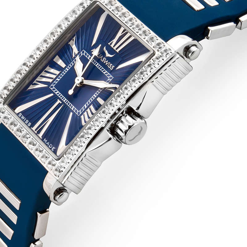 Retail: R14,000.00 Aquaswiss Women's Kelly 2.25ctw Amethyst Watch with Blue Silicone Band