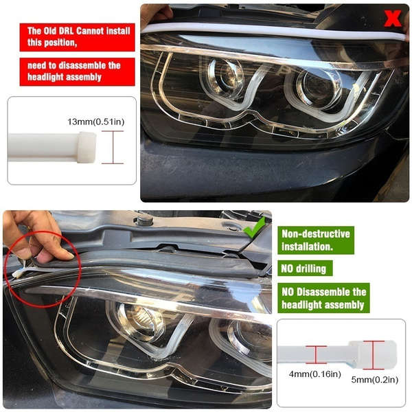 2 Pcs 60cm/45cm/30cm  Car LED Tube Strip Daytime Running Lights Turn Signal Angel Eyes