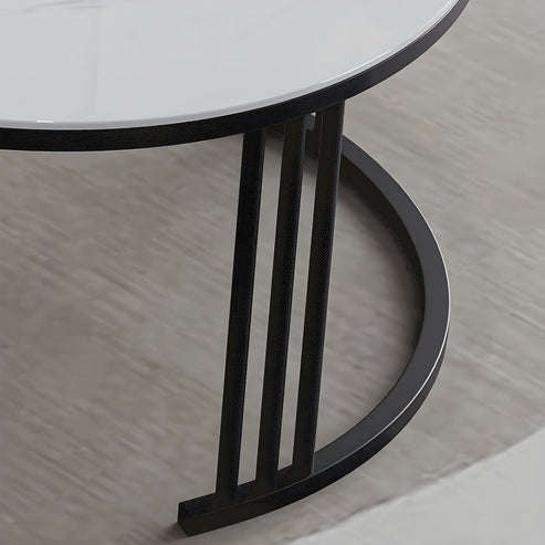 Modern Nesting Round Glass Top Coffee Table with Marble Top 2 Drawer Table