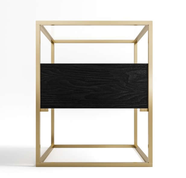 Black Side Table with Glass Top and Storage Drawers - Akila