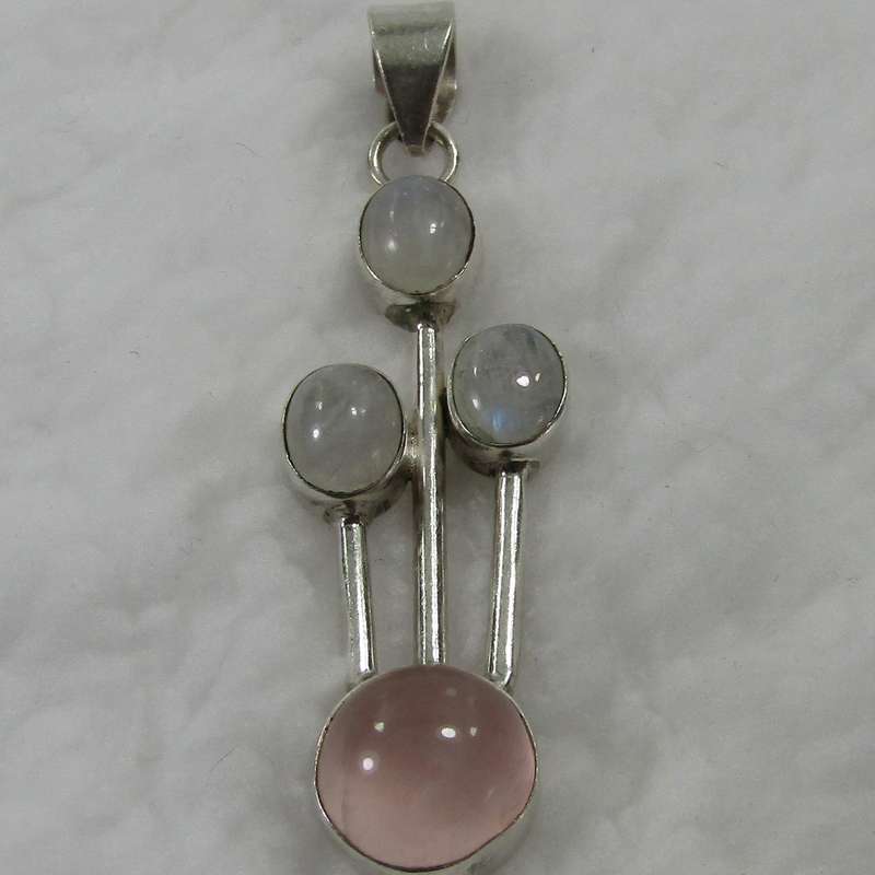 Rose Quartz and Rainbow Moonstone Pendant (medium )