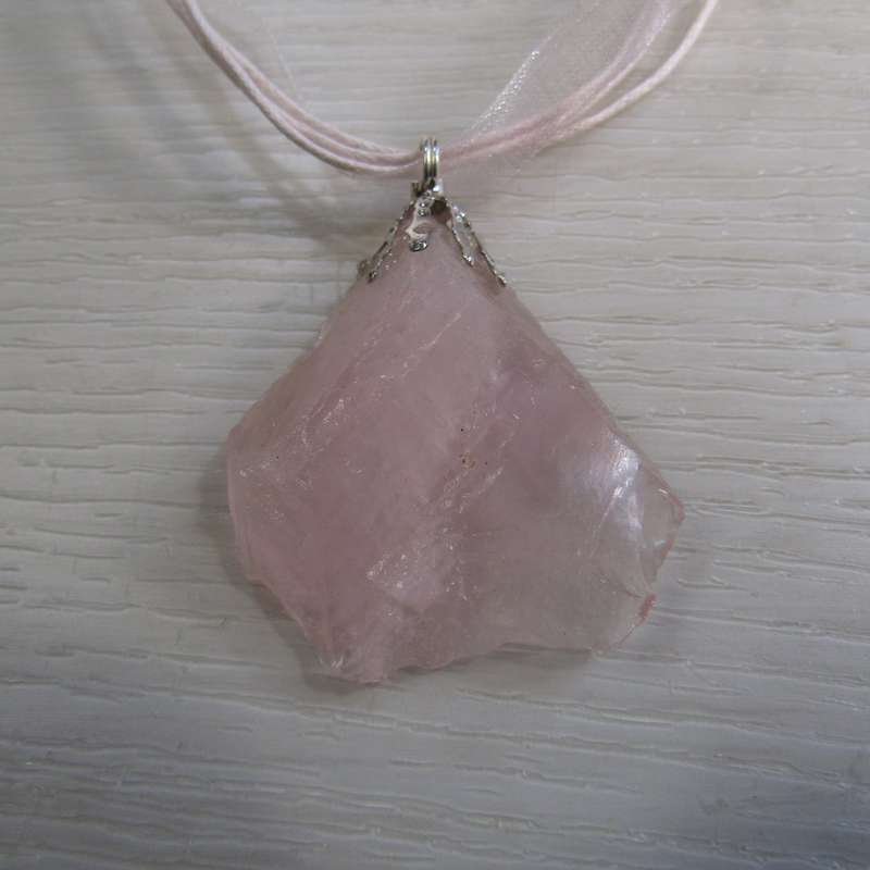 Rose Quartz Pendant on Ribbon necklace