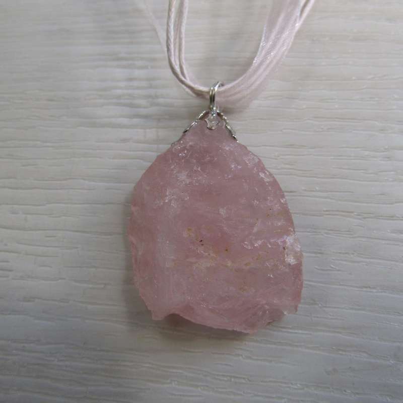 Rose Quartz Pendant on Ribbon necklace