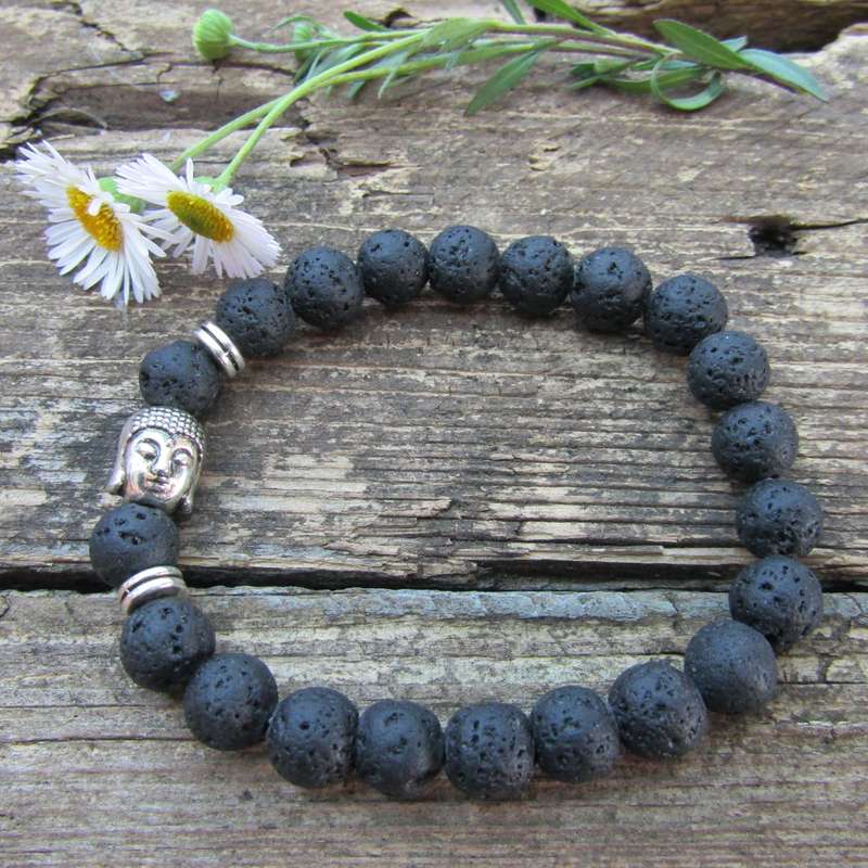 Lava Stone Diffuser Bracelet with Buddha (6mm round beads)