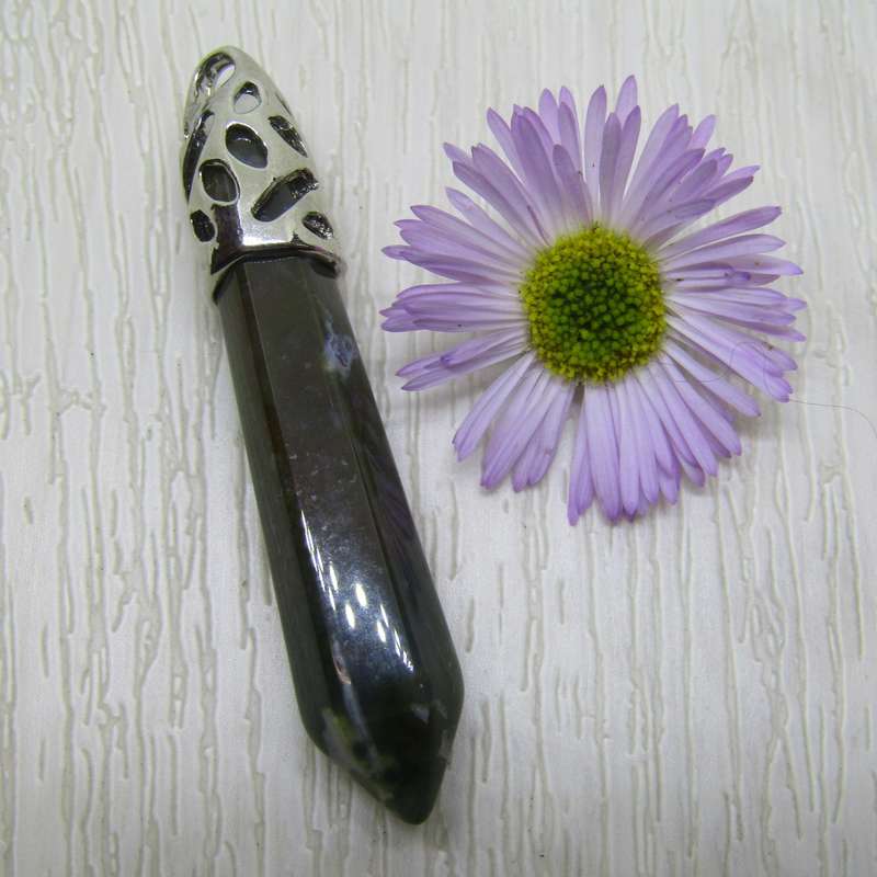 Moss Agate Crystal Point Pendants (Large)