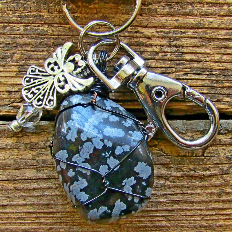 Tumbled Stone with Angel Charm Keyring