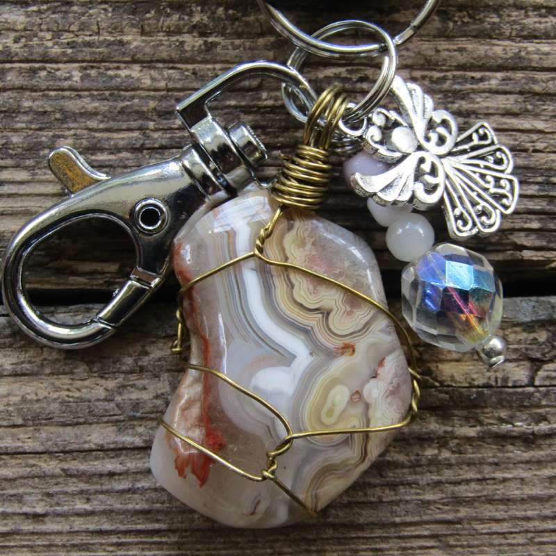 Tumbled Stone with Angel Charm Keyring