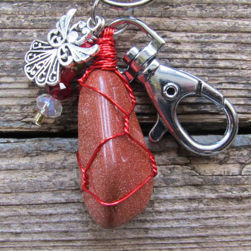 Tumbled Stone with Angel Charm Keyring