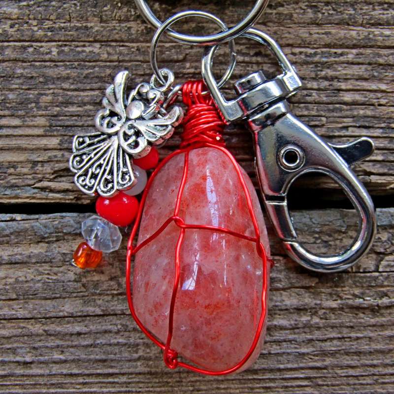 Tumbled Stone with Angel Charm Keyring
