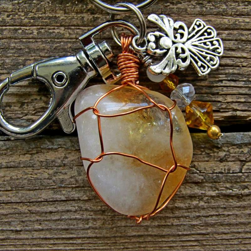 Tumbled Stone with Angel Charm Keyring