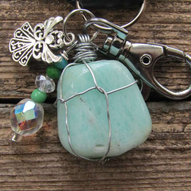 Tumbled Stone with Angel Charm Keyring