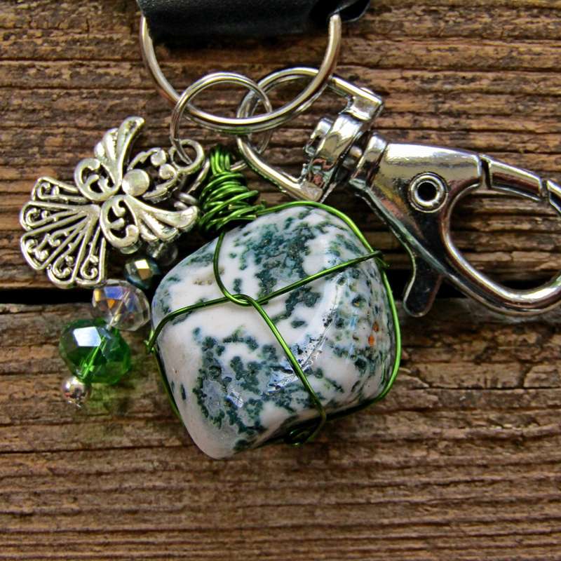 Tumbled Stone with Angel Charm Keyring