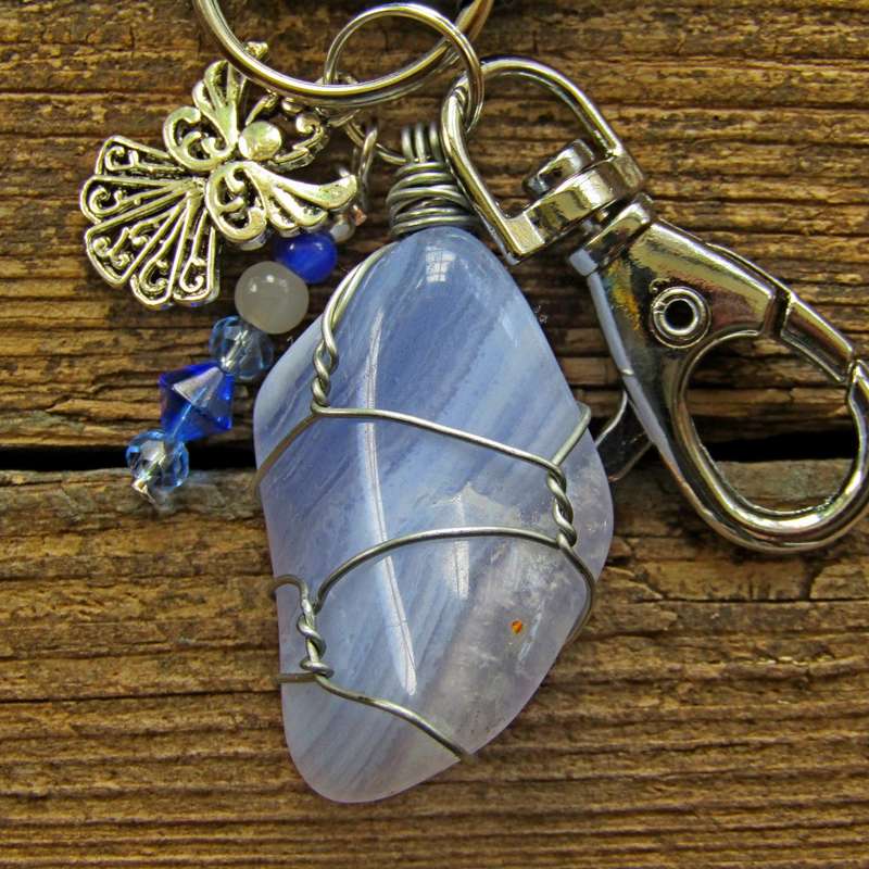 Tumbled Stone with Angel Charm Keyring