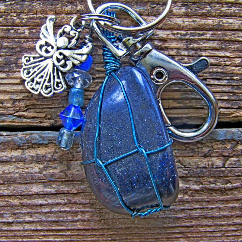 Tumbled Stone with Angel Charm Keyring