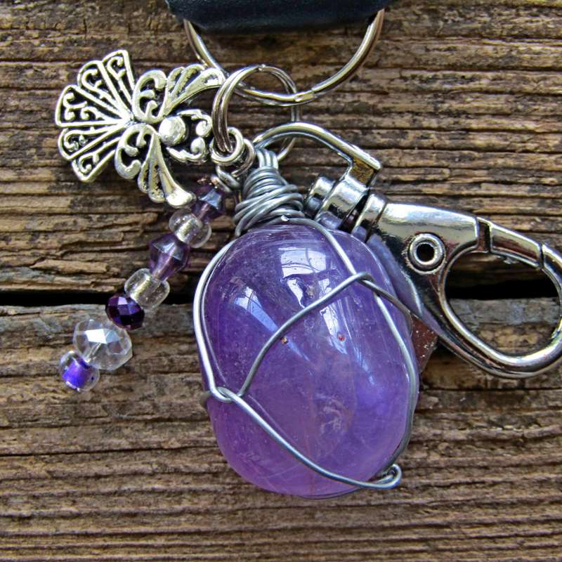 Tumbled Stone with Angel Charm Keyring