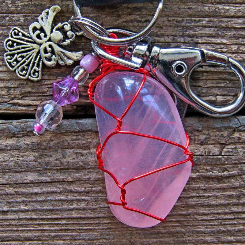 Tumbled Stone with Angel Charm Keyring