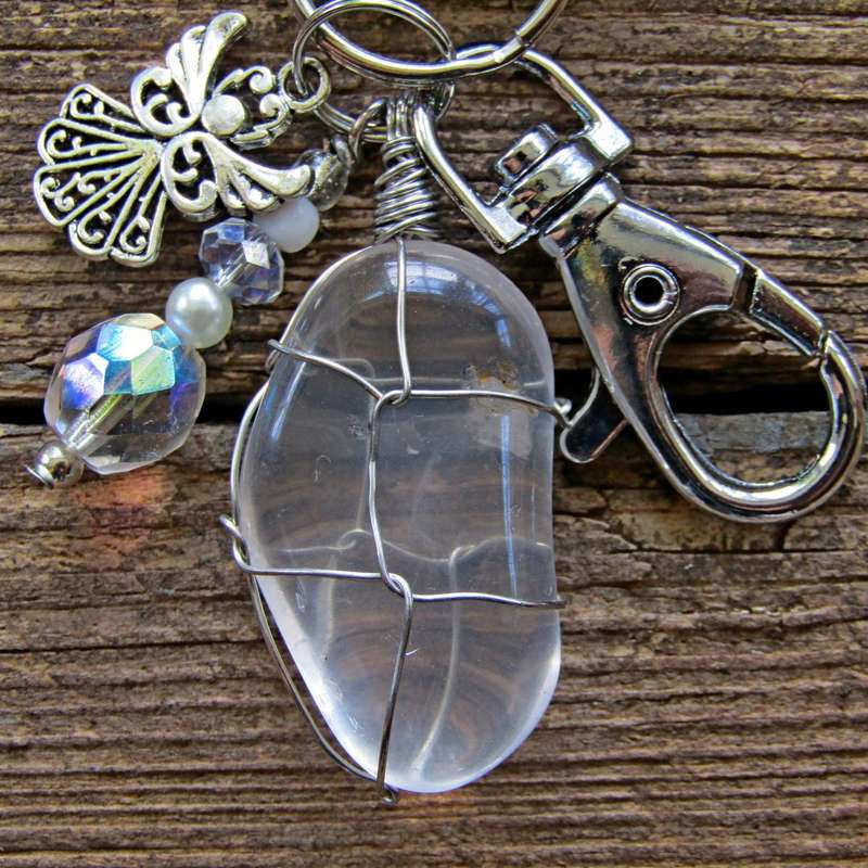 Tumbled Stone with Angel Charm Keyring