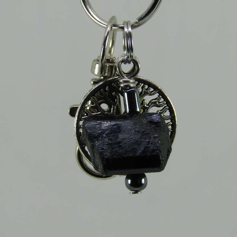 Black Tourmaline Crystal Point Protective Amulet Charm / Keyring