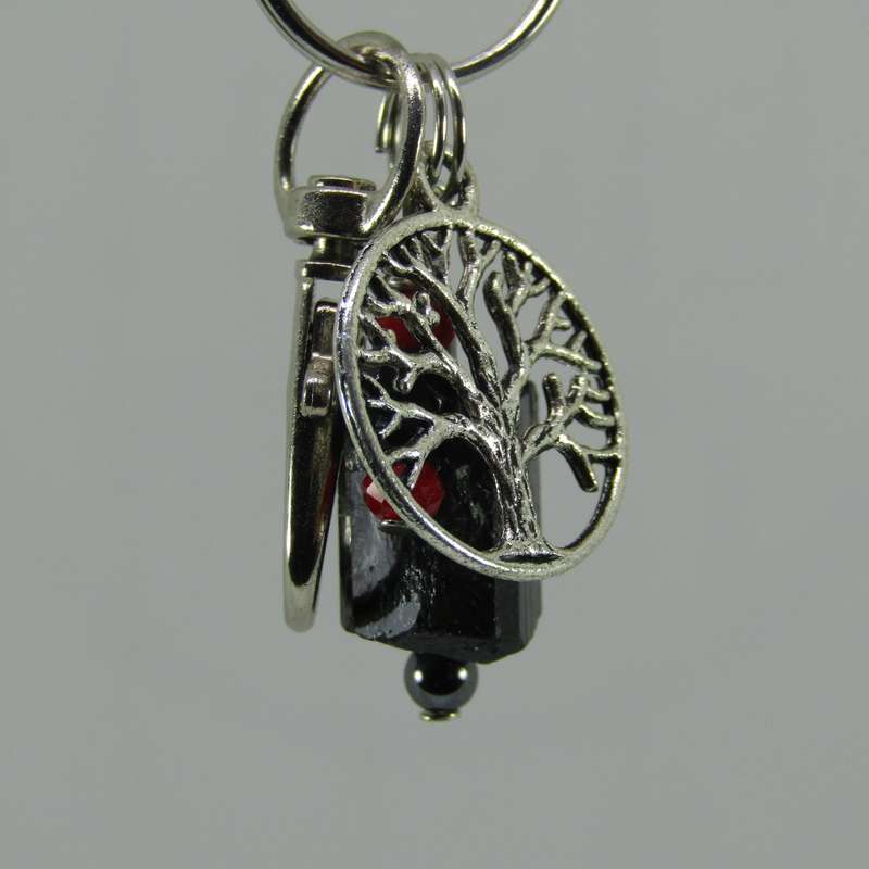 Black Tourmaline Crystal Point Protective Amulet Charm / Keyring