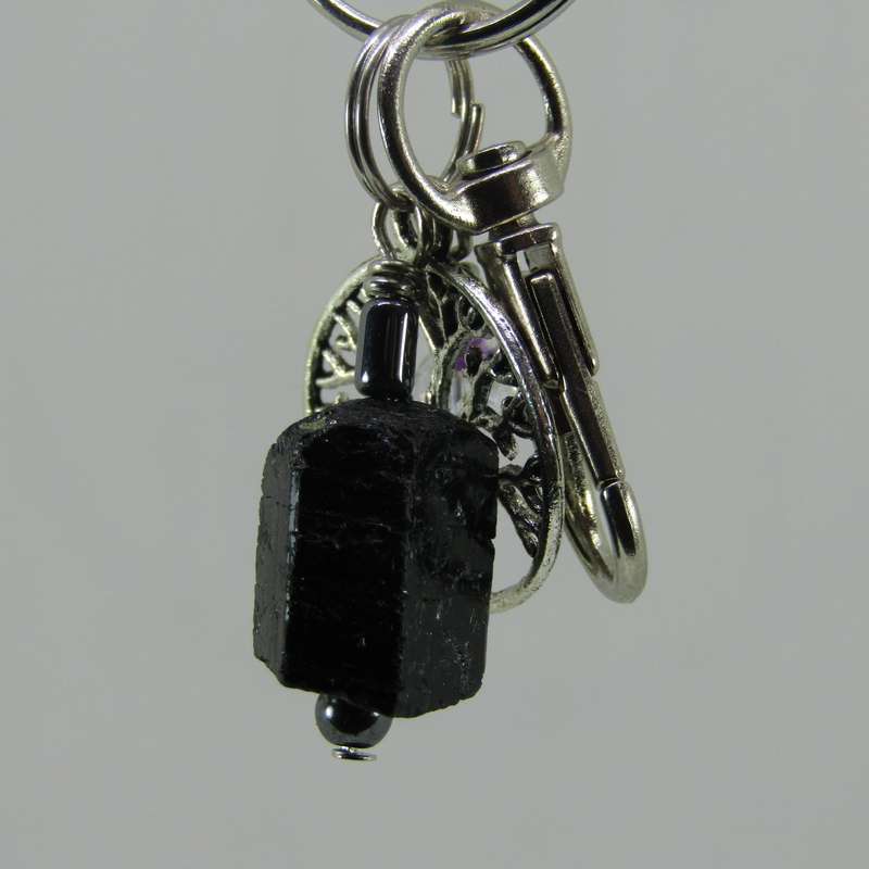 Black Tourmaline Crystal Point Protective Amulet Charm / Keyring