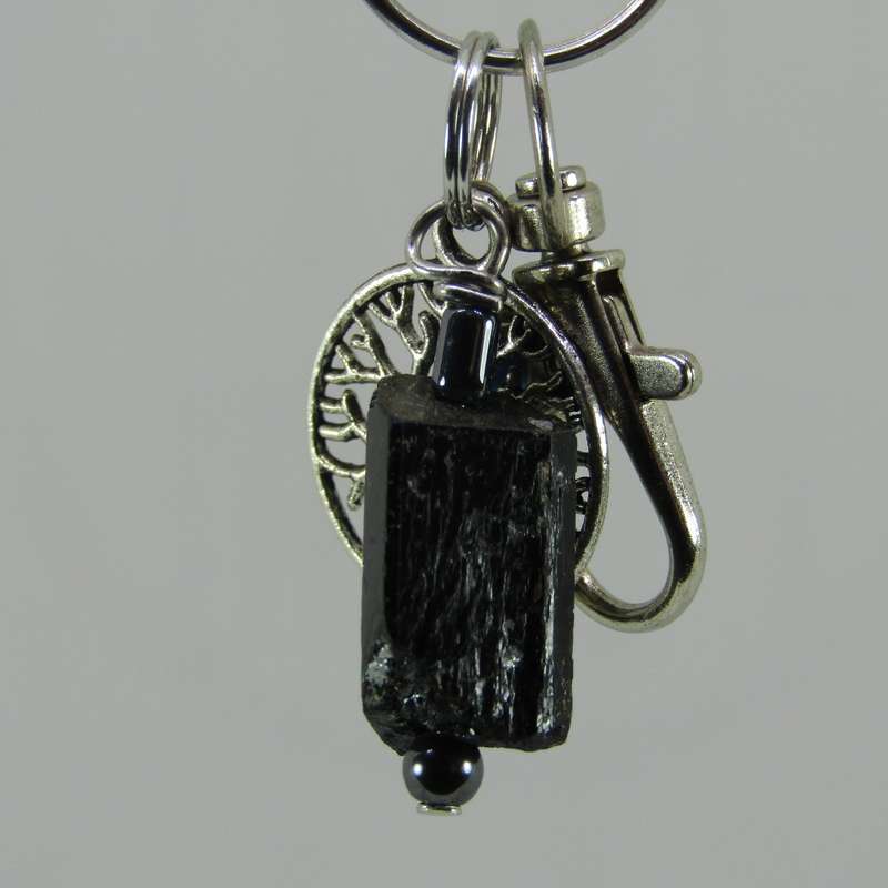 Black Tourmaline Crystal Point Protective Amulet Charm / Keyring