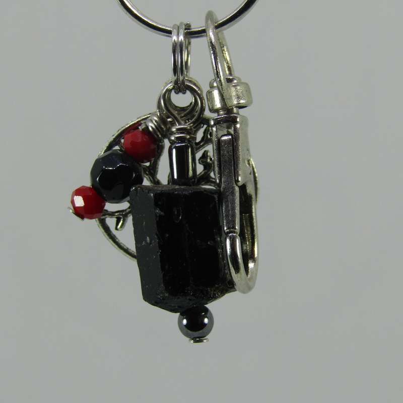 Black Tourmaline Crystal Point Protective Amulet Charm / Keyring