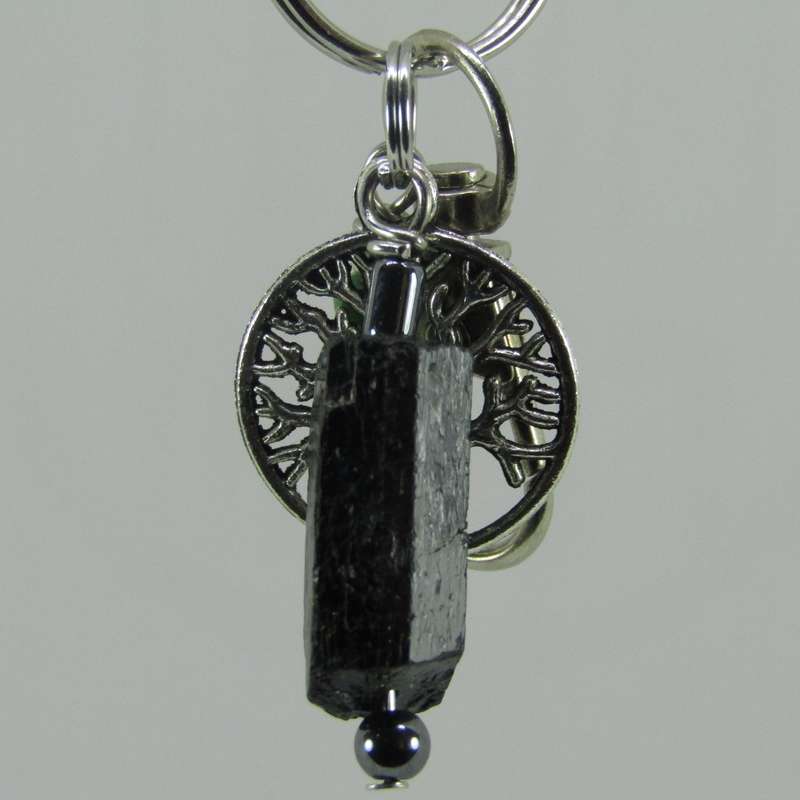 Black Tourmaline Crystal Point Protective Amulet Charm / Keyring