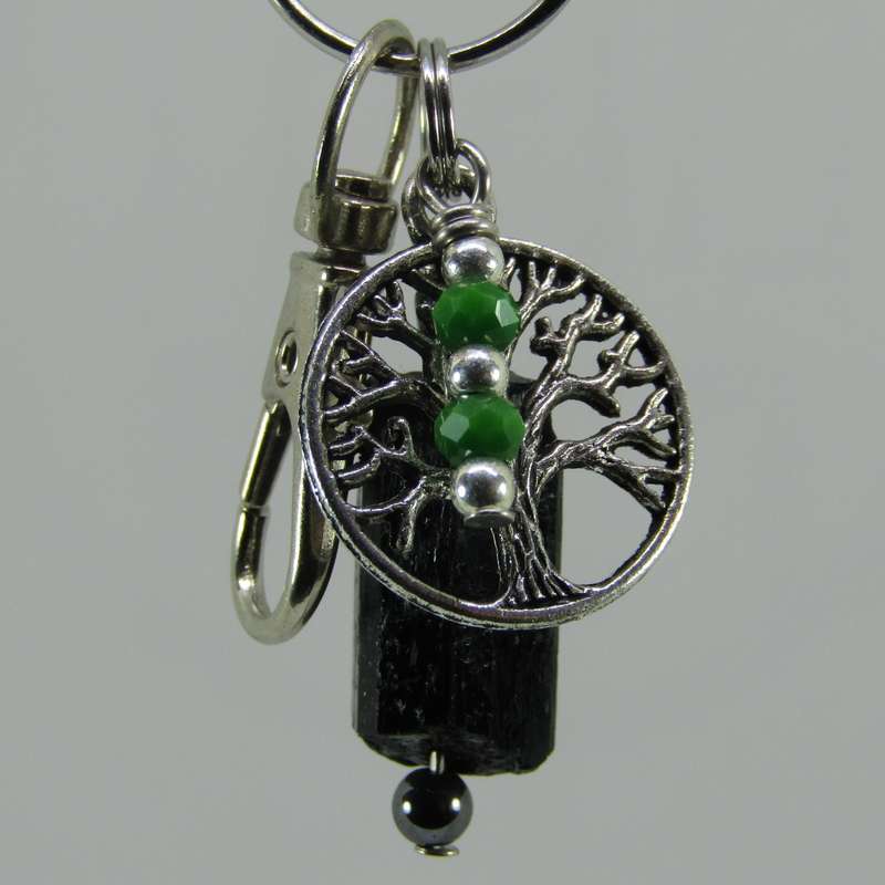 Black Tourmaline Crystal Point Protective Amulet Charm / Keyring