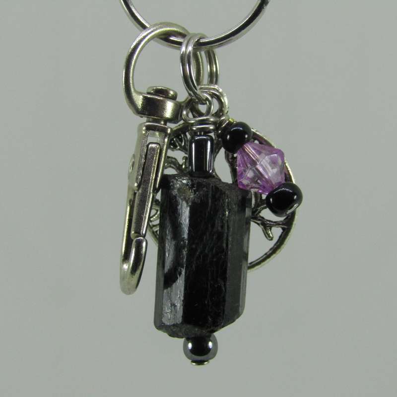Black Tourmaline Crystal Point Protective Amulet Charm / Keyring