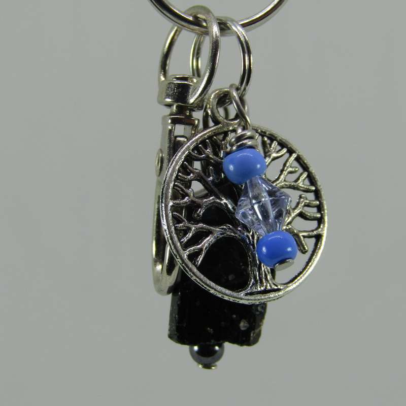 Black Tourmaline Crystal Point Protective Amulet Charm / Keyring